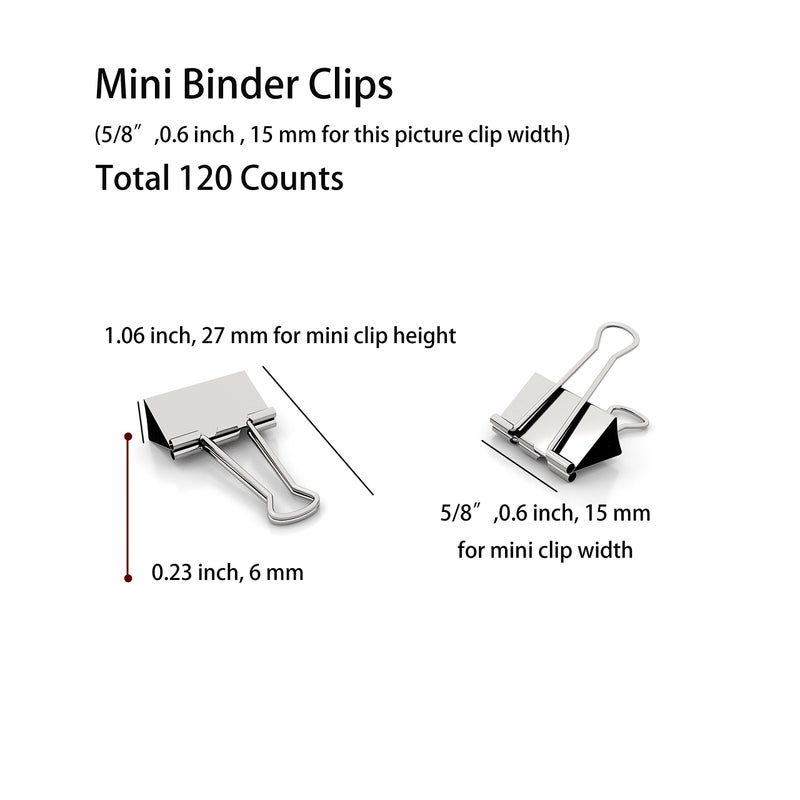 Nctinystore Silver Binder Clips Mini Metal Clamp 5/8-IN / 0.6-inch / 15-mm (Silver Mini 120-PCS) - Image 2